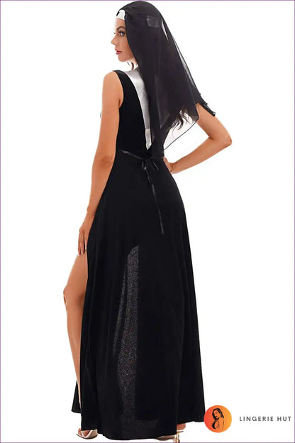 Sexy Nun Costume with Silver Bodice - After-dark Mystery for Clubwear, Costume, Dress, Evening Wear, Formal