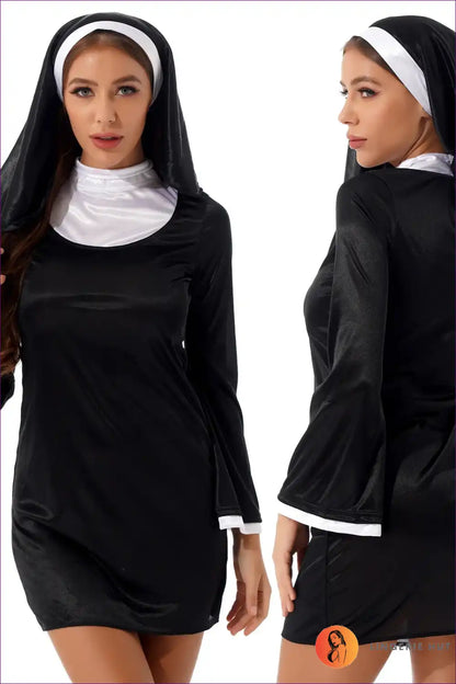 Sexy Nun Costume with Silver Bodice - After-dark Mystery for Clubwear, Costume, Dress, Evening Wear, Formal