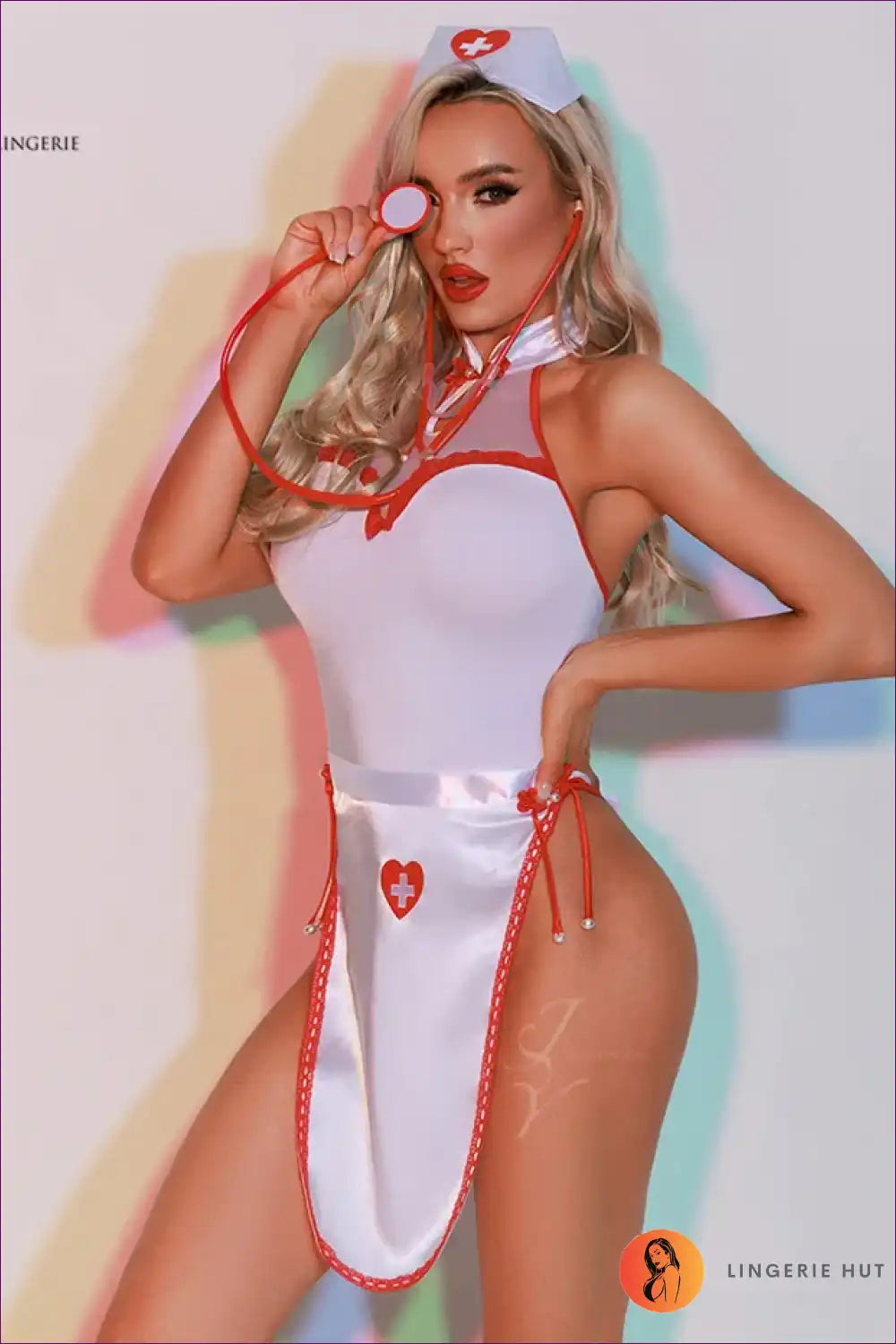 Sexy Nurse Costume with Apron & Halter Bodysuit - Playful Fantasy for Boudoir, Costume, Halter, just In,