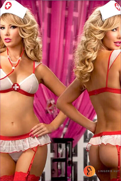 Sexy Nurse Costume with Cut-out Back and Lace Trim - Flirty Escape for Backless, Bodycon, Boudoir, Clubwear,