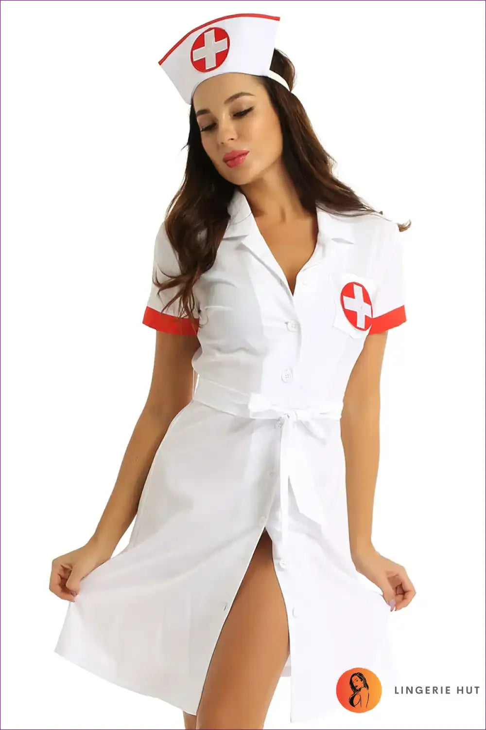 Sexy Nurse Costume with Hat and Belt - Playful Fantasy for Clubwear, Costume, Dresses, Everyday, Halloween