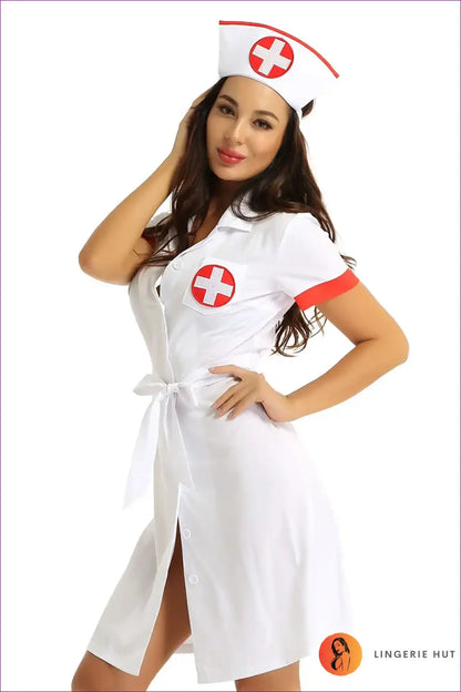 Sexy Nurse Costume with Hat and Belt - Playful Fantasy for Clubwear, Costume, Dresses, Everyday, Halloween