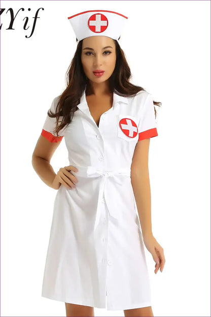 Sexy Nurse Costume with Hat and Belt - Playful Fantasy for Clubwear, Costume, Dresses, Everyday, Halloween