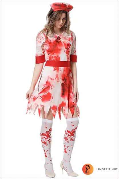 Sexy Nurse Costume with Jagged Hemline - After-dark Playfulness for Clubwear, Costume, Dress, Dresses,