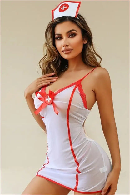 Sexy Nurse Costume with Mesh Dress and Headband - Playful Fantasy for Boudoir, Costume, Date Night, just In,