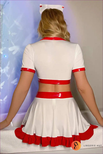 Sexy Nurse Costume with Mini Skirt - Playful Roleplay Fun for Boudoir, Costume, Crop, Evening Wear, Halloween