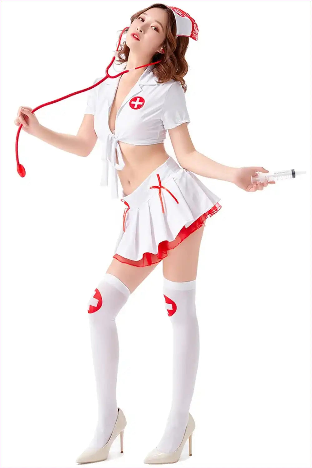 Sexy Nurse Costume with Mini Skirt Set - Playful Confidence for Boudoir, Costume, Crop, Date Night,