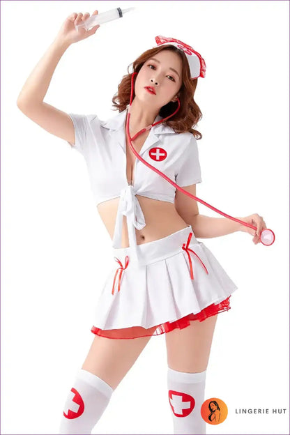 Sexy Nurse Costume with Mini Skirt Set - Playful Confidence for Boudoir, Costume, Crop, Date Night,