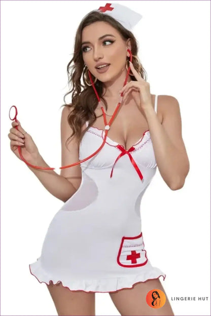 Sexy Nurse Costume with Ruffle Hem and Pockets - Role-play Essential for Boudoir, Clubwear, Costume, Date