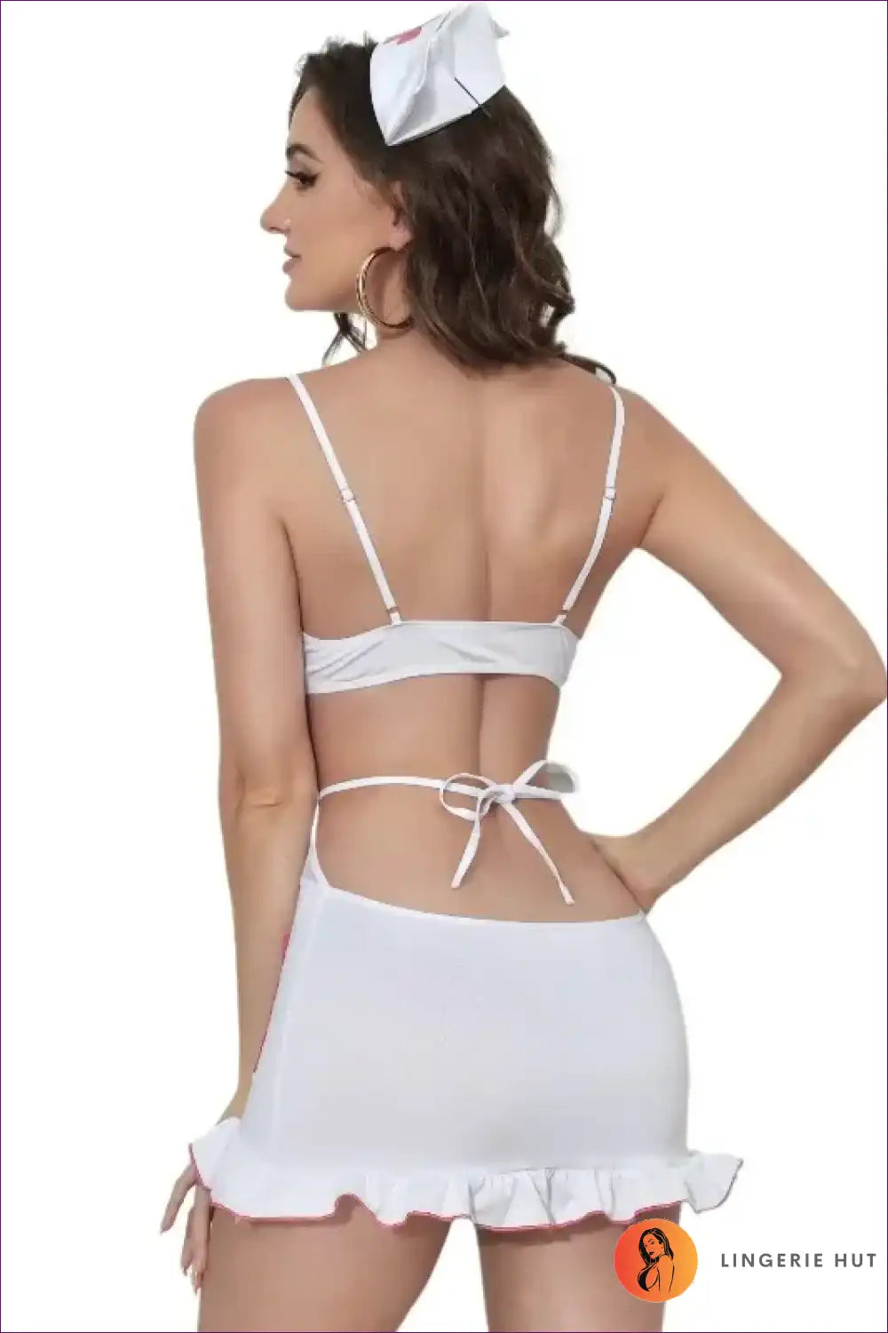 Sexy Nurse Costume with Ruffle Hem and Pockets - Role-play Essential for Boudoir, Clubwear, Costume, Date