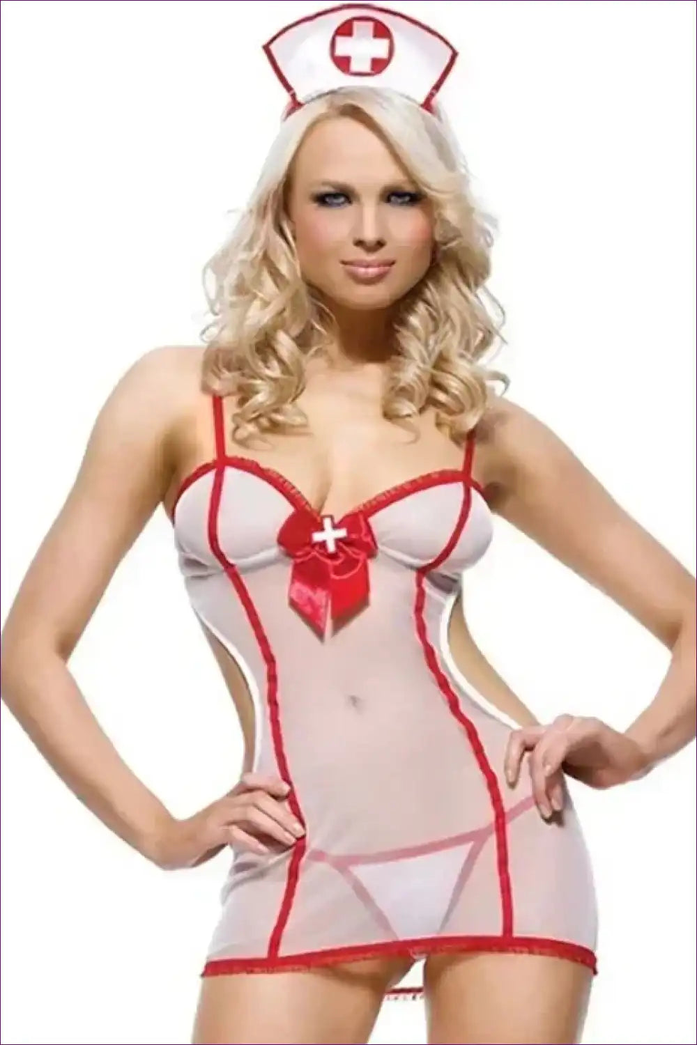 Sexy Nurse Costume with Sheer Skirt and Bow Detail - Playful Confidence for Babydoll, Boudoir, Costume, Date
