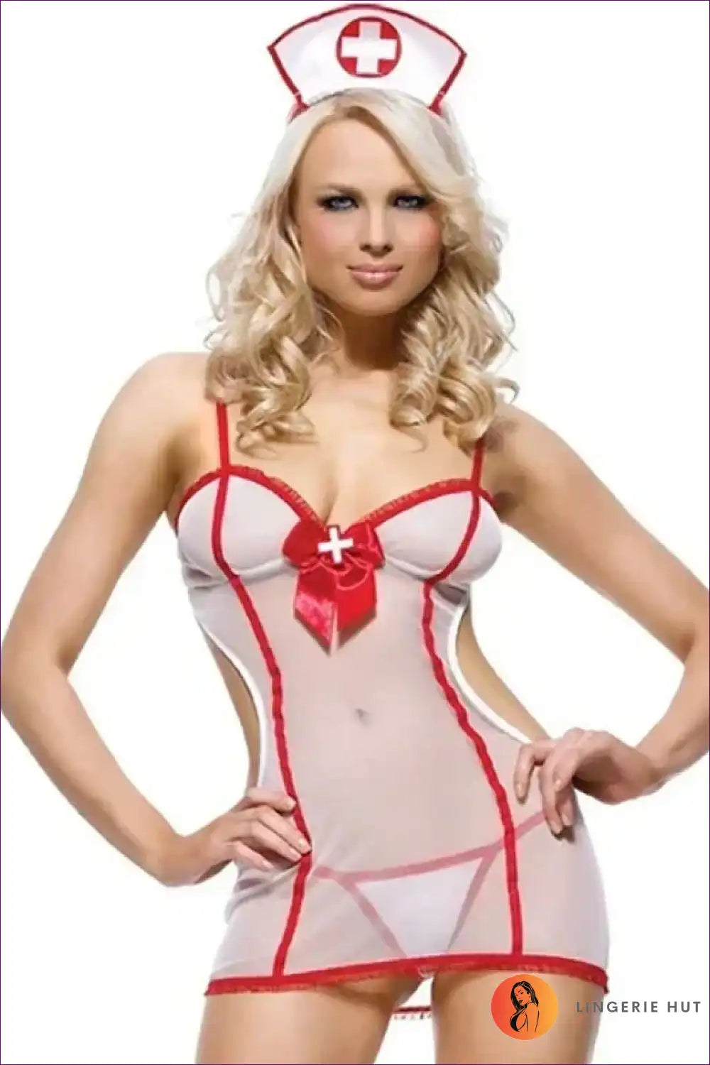 Sexy Nurse Costume with Sheer Skirt and Bow Detail - Playful Confidence for Babydoll, Boudoir, Costume, Date