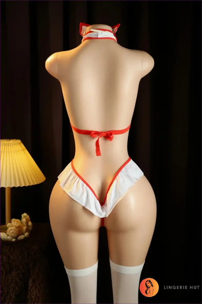 Sexy Nurse Costume with Strappy Halter and Cross Motif - Playful Remedy for Bodycon, Boudoir, Costume,