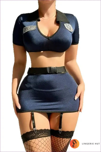 Sexy Police Costume with Mini Skirt & Handcuffs - Bold Night Energy for Boudoir, Clubwear, Costume, Evening