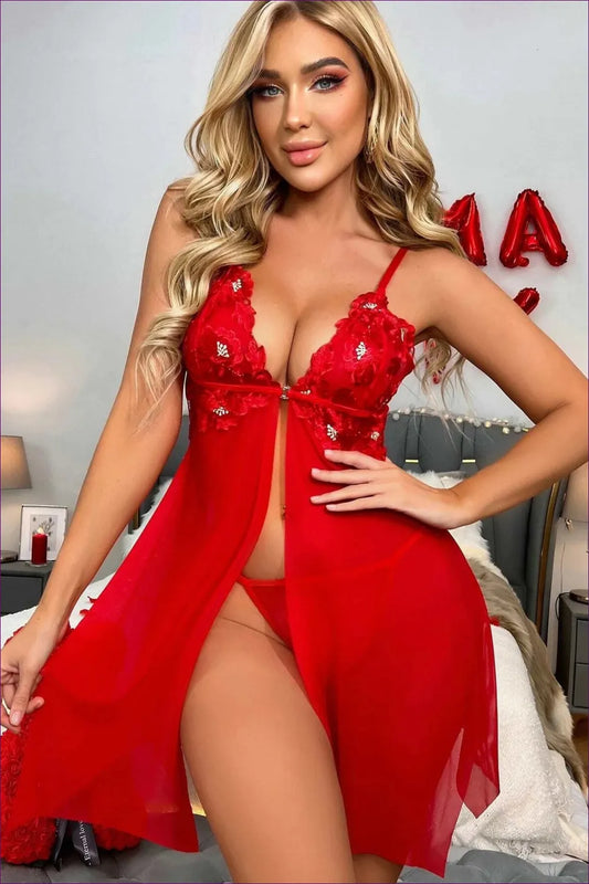 Embrace Your Allure With Lingerie Hut’s Sexy Red Mesh Camisole Nightdress - a Perfect Fusion