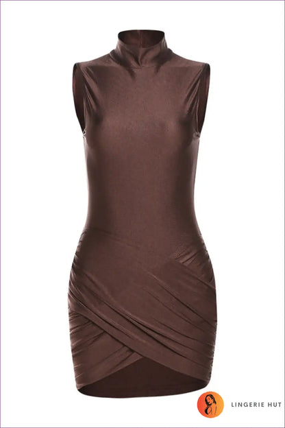 Sexy Ruched Mock Neck Bodycon Dress - Party Ready Glam