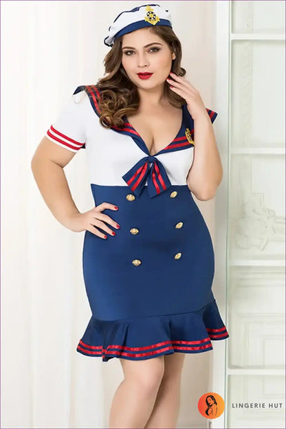 Sexy Sailor Costume with Gold Buttons - Nautical Confidence Mood for Boudoir, Costume, Date Night, Evening