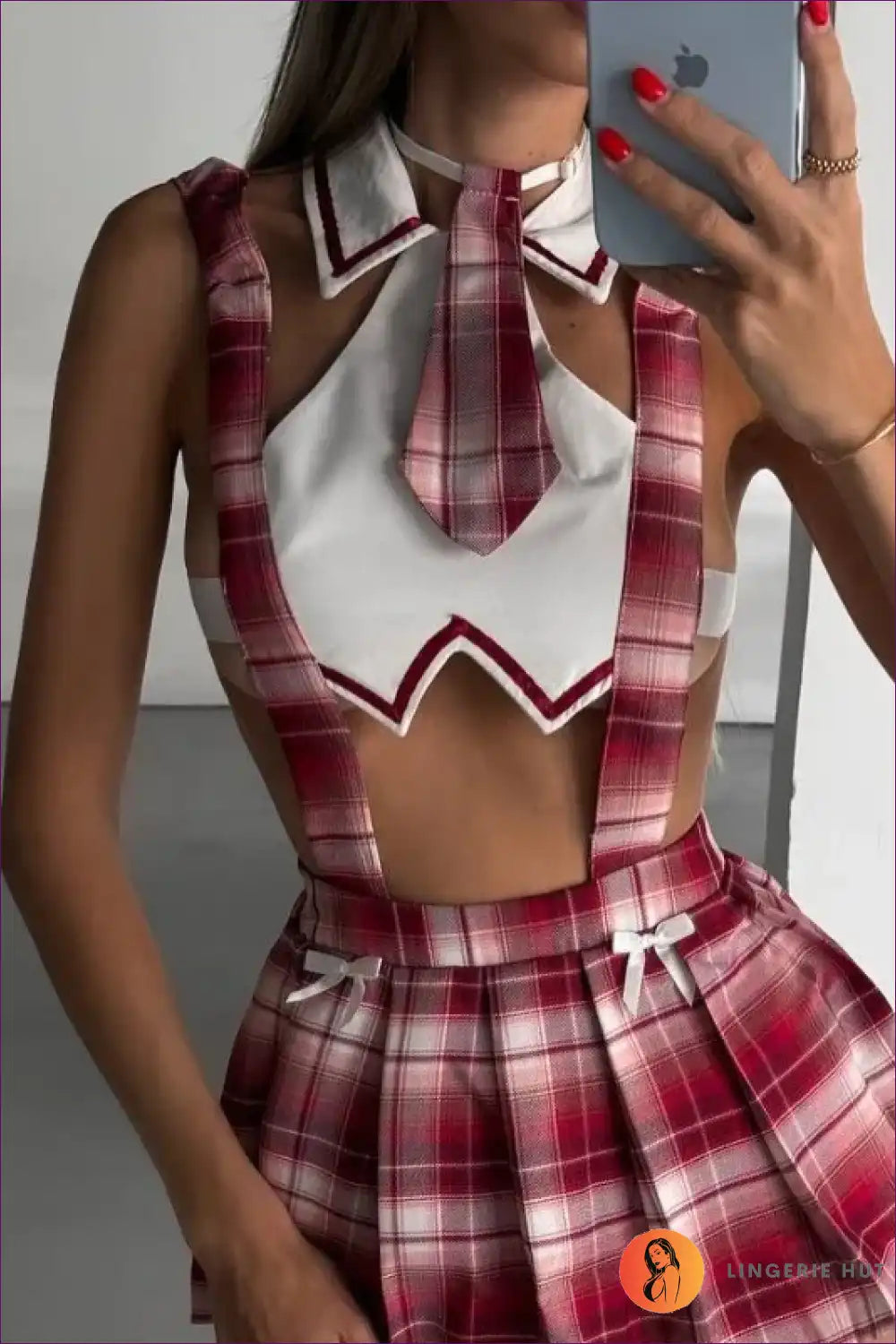 Sexy Schoolgirl Costume with Cut-out Bodice - Playful Confidence for Boudoir, Clubwear, Costume, Cutout,