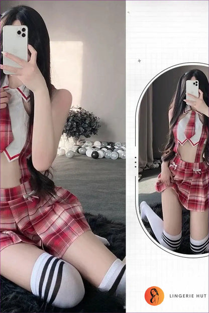 Sexy Schoolgirl Costume with Cut-out Bodice - Playful Confidence for Boudoir, Clubwear, Costume, Cutout,