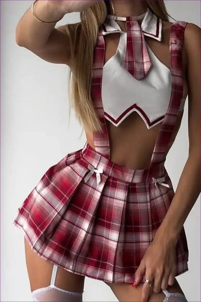 Sexy Schoolgirl Costume with Cut-out Bodice - Playful Confidence for Boudoir, Clubwear, Costume, Cutout,