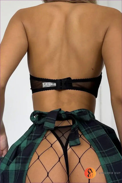 Sexy Schoolgirl Costume with Sheer Halter Bra - Playful Fantasy for Costume, Halter, just In, Lingerie, Mesh