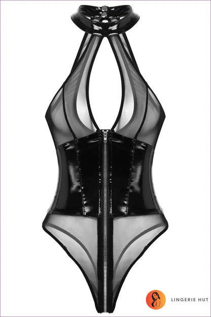 Ignite The Night With Lingerie Hut’s Sexy See-through Mesh Bodysuit. Zipper Halter Meets High-cut Elegance.