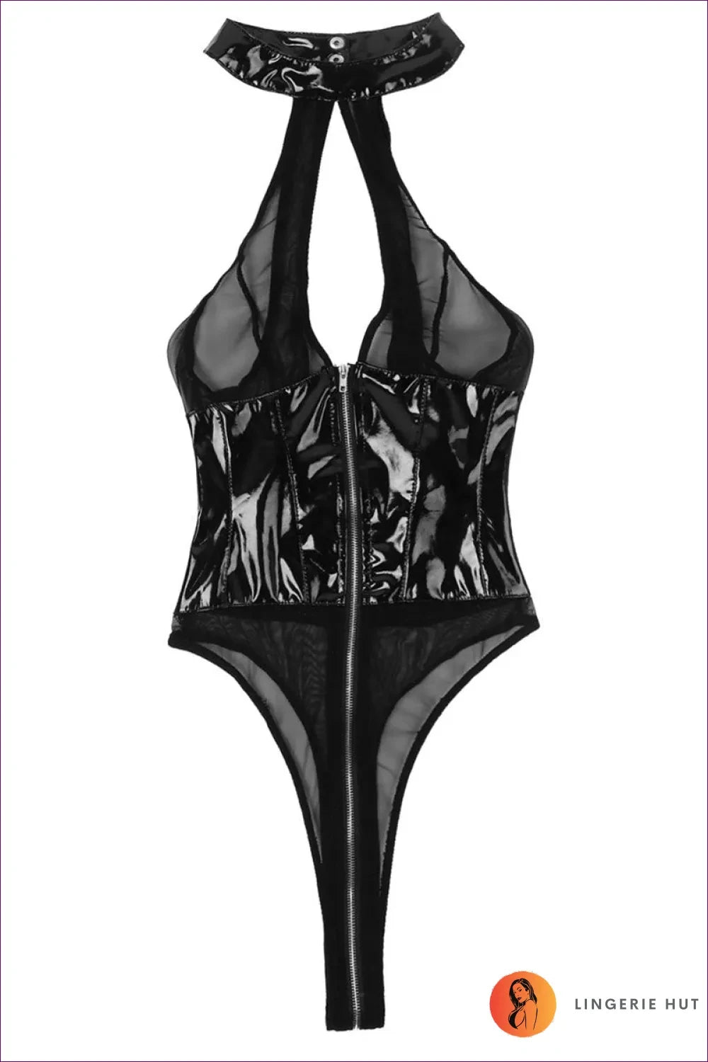 Ignite The Night With Lingerie Hut’s Sexy See-through Mesh Bodysuit. Zipper Halter Meets High-cut Elegance.