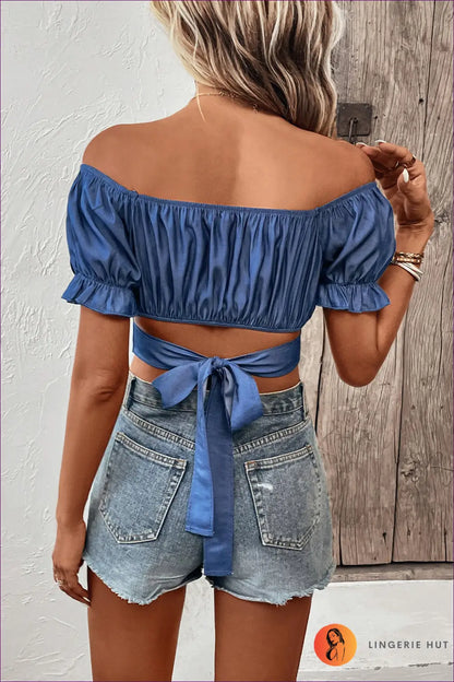 Get Ready To Turn Heads With Our Sexy Off Shoulder Crop Top! Pair High-waisted Jeans & Strappy Sandals For