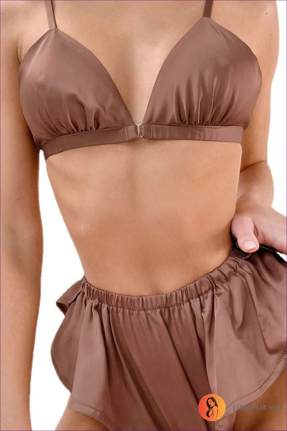 Indulge In Luxury With Lingerie Hut’s Sexy Solid Satin Pleated Hot Pants Set. Crafted For Comfort