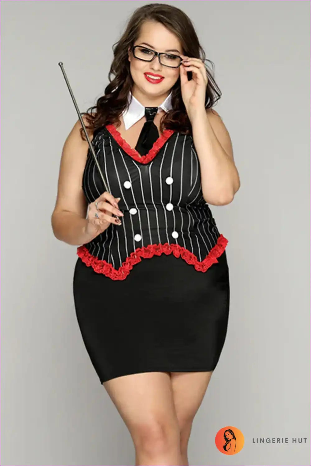 Sexy Teacher Costume with Pinstripe Top - Playful Authority Vibe for Boudoir, Costume, Evening Wear,