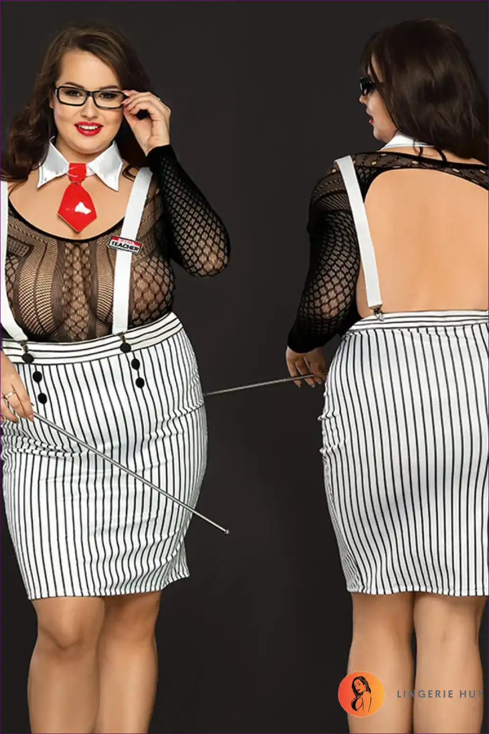 Sexy Teacher Costume with Pinstripe Top - Playful Authority Vibe for Boudoir, Costume, Evening Wear,