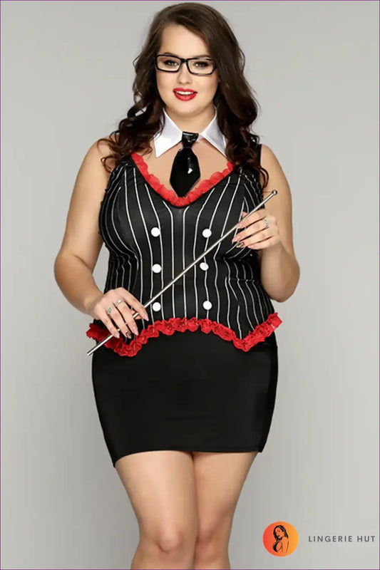 Sexy Teacher Costume with Pinstripe Top - Playful Authority Vibe for Boudoir, Costume, Evening Wear,