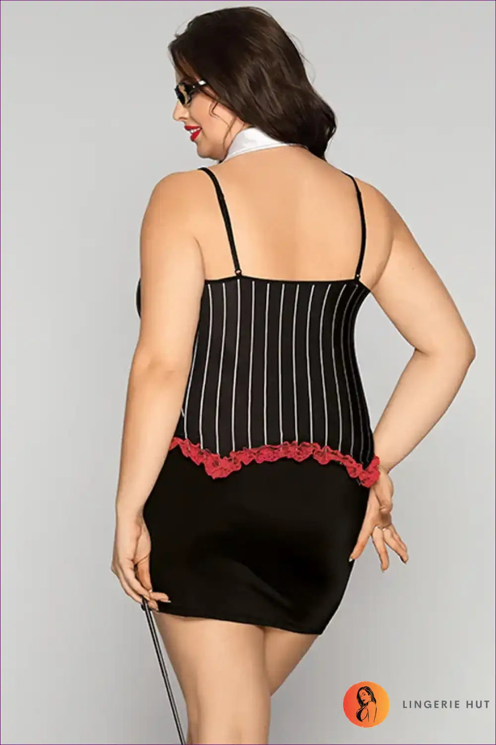 Sexy Teacher Costume with Pinstripe Top - Playful Authority Vibe for Boudoir, Costume, Evening Wear,