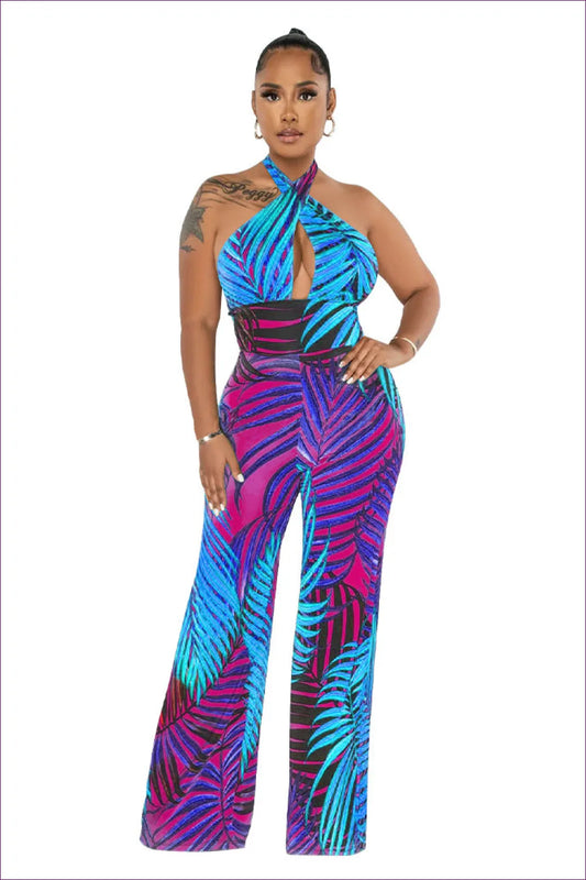 Sexy Tropical Halter Backless Jumpsuit - Ultimate Summer Vibes