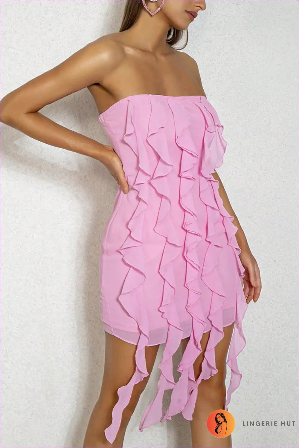 Get Ready To Turn Heads! Embrace Allure And Be The Life Of Party In This Sexy Tube Top Ruffle Dress. Flaunt