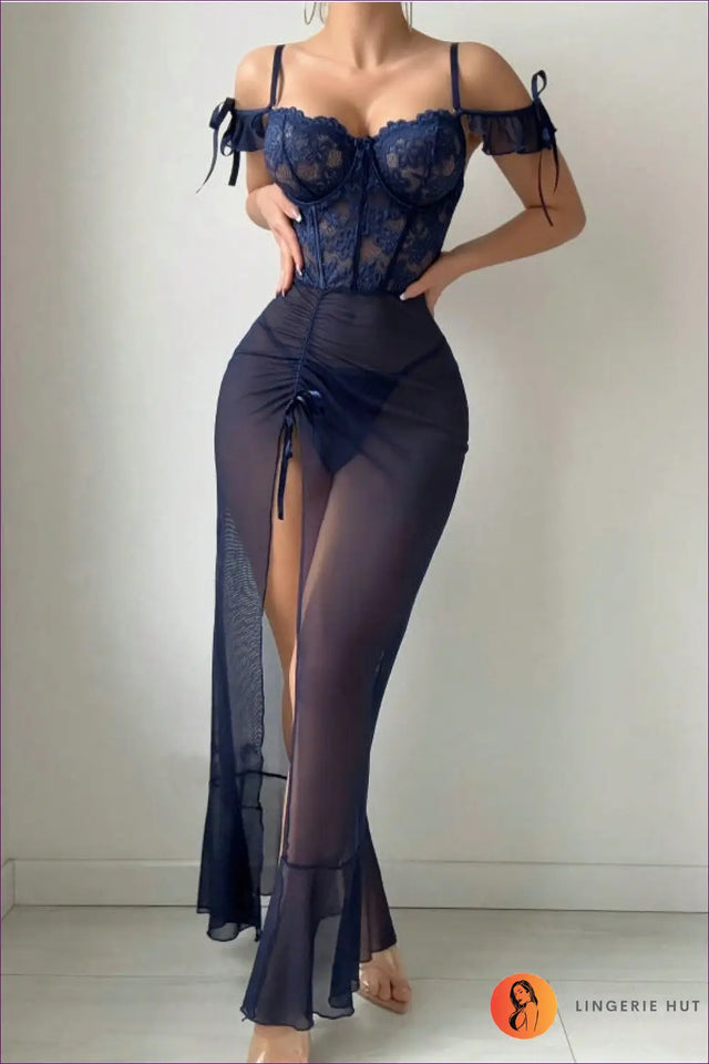 Sexy Visual Sheath Dress Lace Split Sexy Lingerie Set