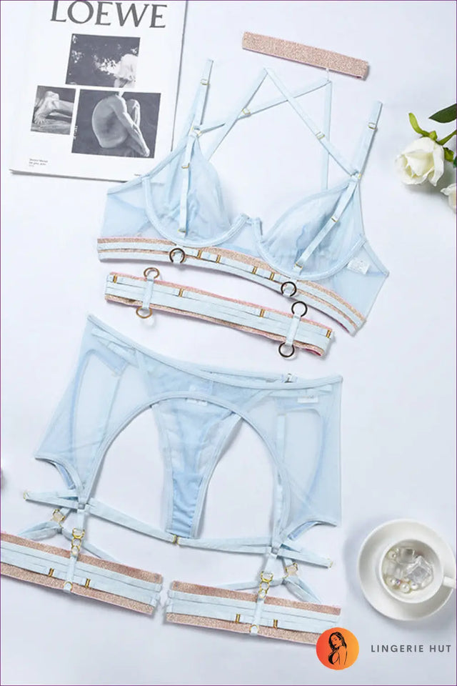 Sheer Lingerie Set With Garter - Alluring Elegance Revealed