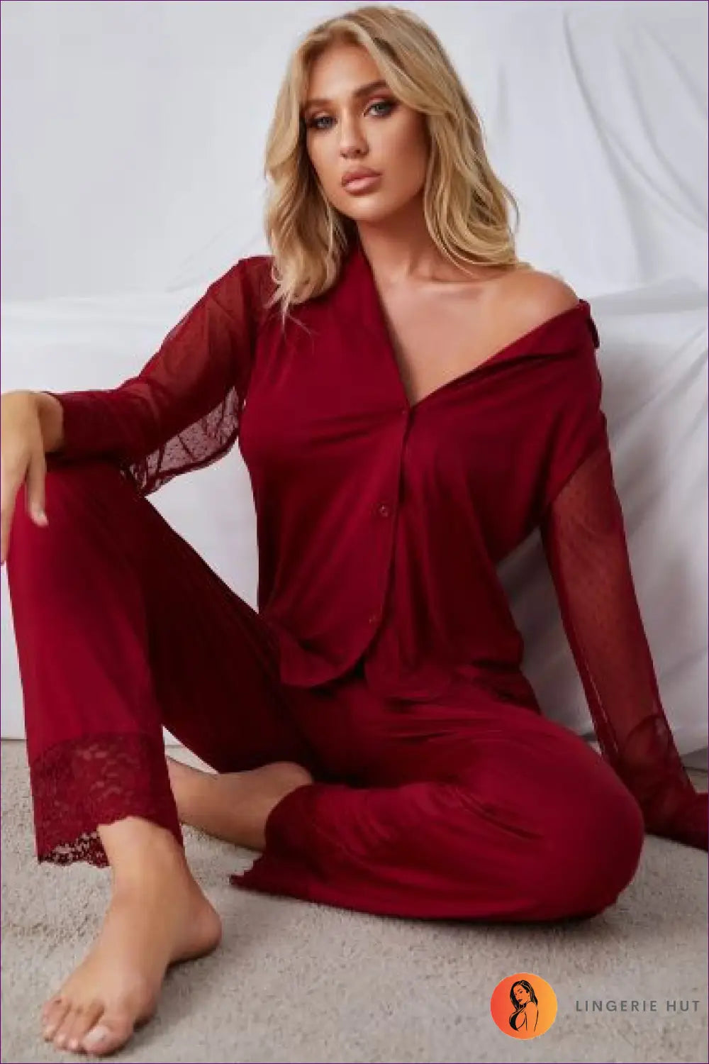 Discover Classy Comfort With Our Sheer Button Up Long Sleeve Pyjama Set. Lightweight And Super Soft, It’s