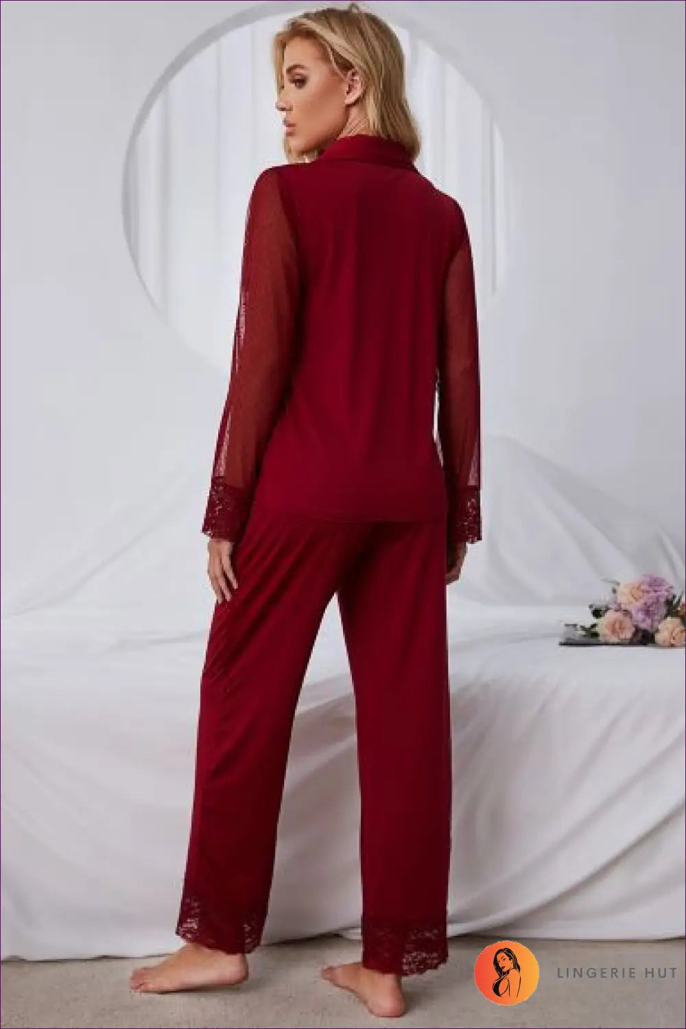 Discover Classy Comfort With Our Sheer Button Up Long Sleeve Pyjama Set. Lightweight And Super Soft, It’s