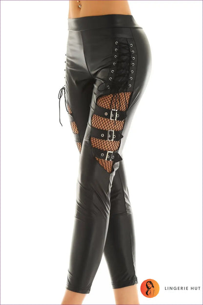 Sheer Cutout Leggings with Buckle Detail - Worth a Second Look - Pants - Lingerie Hut - All Season • Clubwear • Date