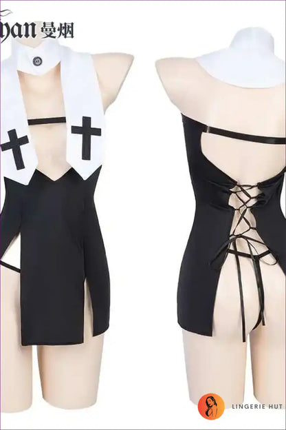 Sheer Cutout Nun Lingerie Dress for Bold Cosplay Nights Clubwear, Costume, Cutout, just In, Mesh