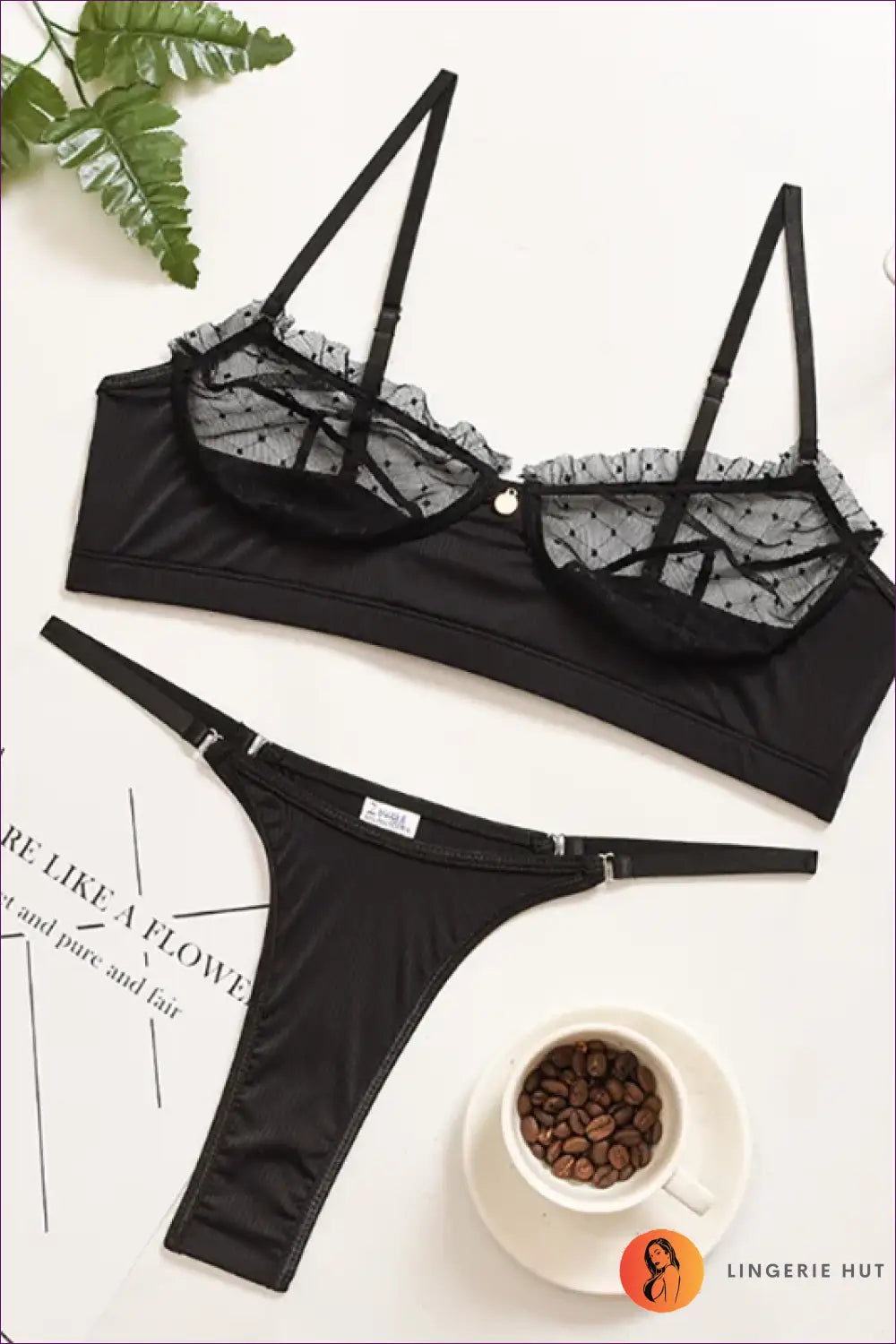 Sheer Dot Mesh Bralette Set with Cage Strap Front - Bold Reveal - Lingerie - just in • Hut