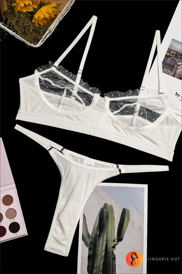 Sheer Dot Mesh Bralette Set with Cage Strap Front - Bold Reveal