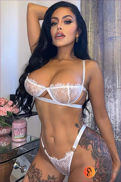 Sheer Dot Mesh Bralette Set with Cage Strap Front - Bold Reveal - White 1 / s - Lingerie - just in • Hut