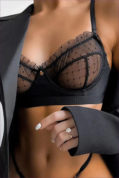 Sheer Dot Mesh Bralette Set with Cage Strap Front - Bold Reveal - Lingerie - just in • Hut