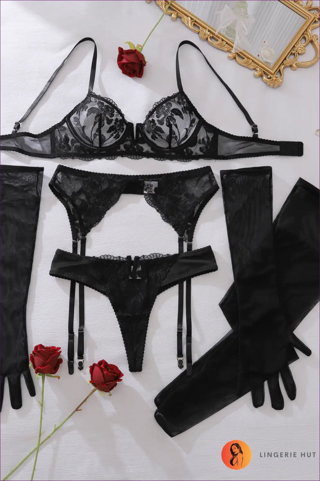 Sheer Embroidered Bra Set with High Waist - Boudoir Allure