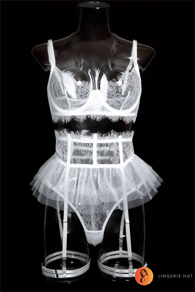 Sheer Eyelash Lace Bra Set with Tulle Skirt - Bold But Wearable