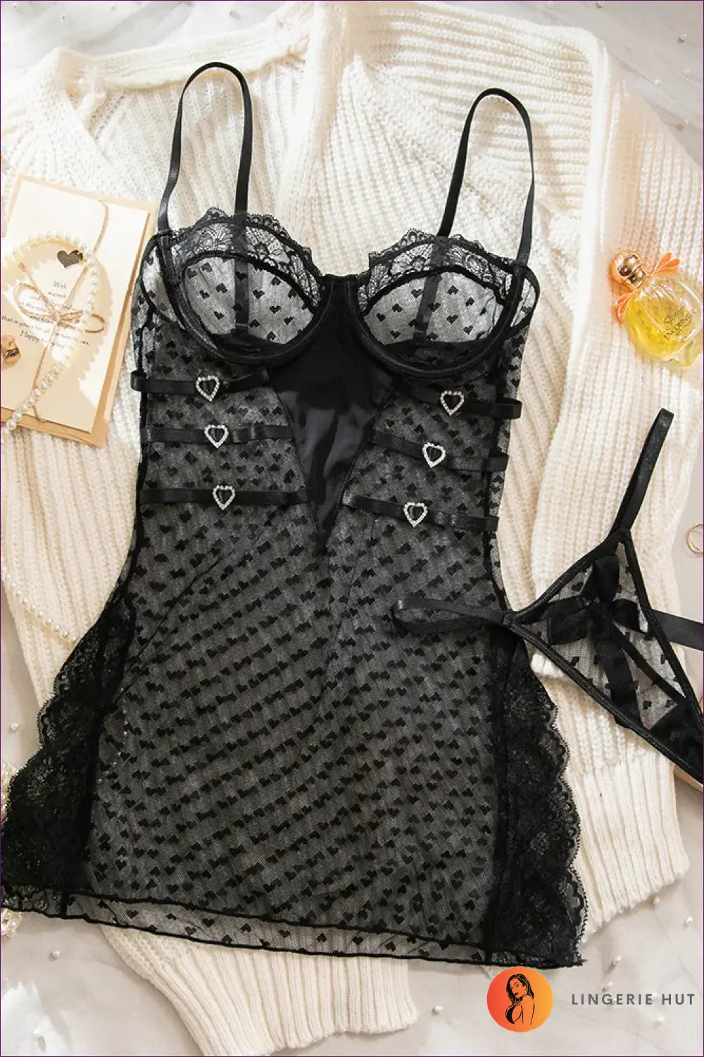 Sheer Heart Mesh Babydoll - Romantic Night Layers - Black / s - just in • Lace • Lingerie • Hut