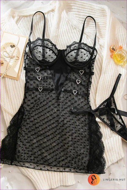 Sheer Heart Mesh Babydoll - Romantic Night Layers - Black / s - just in • Lace • Lingerie • Hut