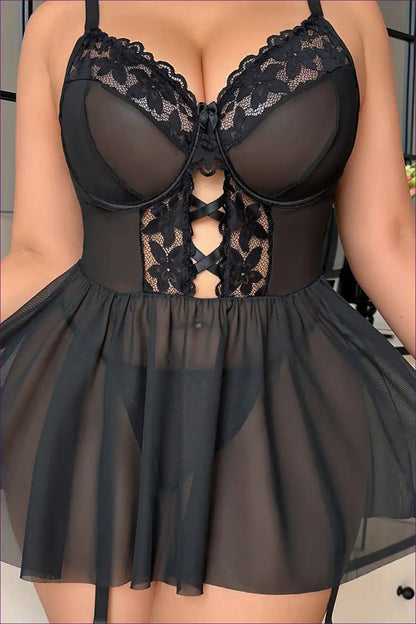 Sheer Lace Babydoll with Cutout and Ruched Detail - Plus Romance for Babydoll, Boudoir, Cutout, Floral,